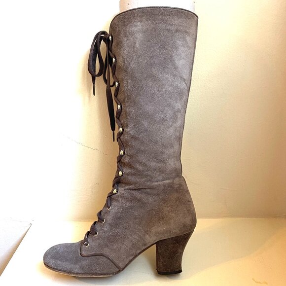 Chie Mihara QUECHU Suede Vintage Lace Up Knee High Rounded Toe Boots 7 - Picture 3 of 15